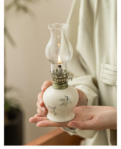 Vintage Ceramic Tabletop Oil Lamp