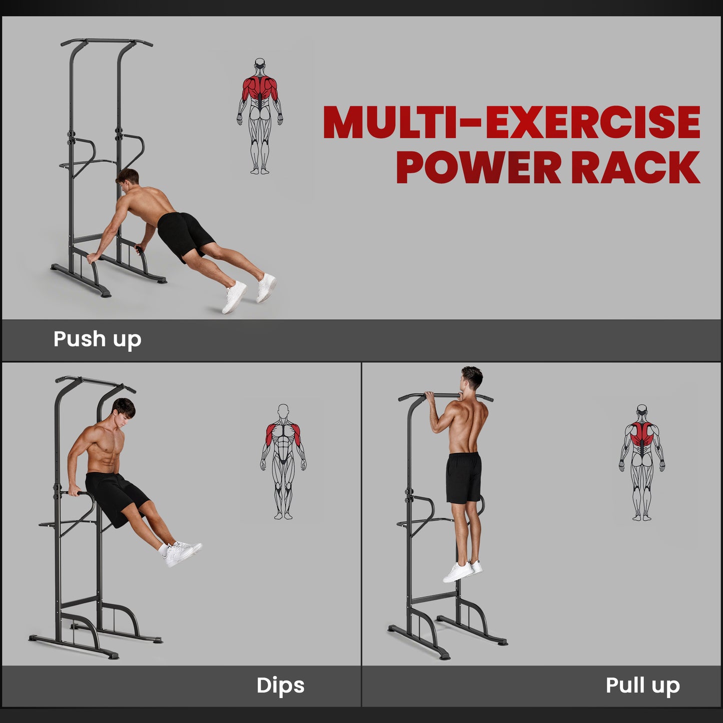 Power Tower Dip Station Pull Up Bar Multi-Function Push Up Equipment With Adjustable Height For Home Gym Strength Training Workout Fitness